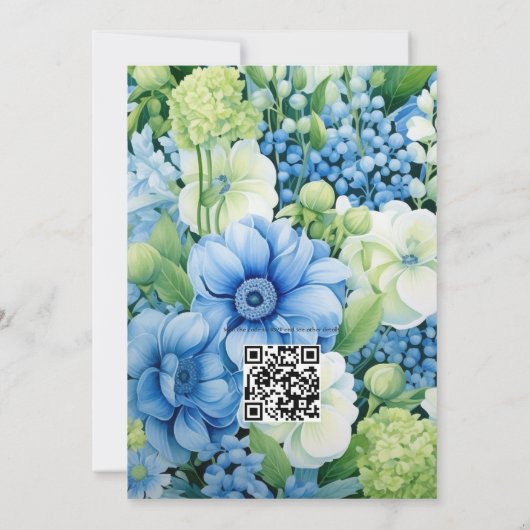 Blauw en Groen Bloemen Zomer Bruiloft Kaart (Achterkant)