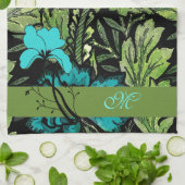Blauw en groen bloemenmonogram theedoek (Gevouwen)