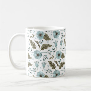 Blauw en groen bloemmotief koffiemok