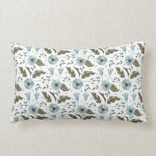 Blauw en groen bloemmotief kussen