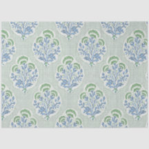 Blauw en groen boeket op salie linnen