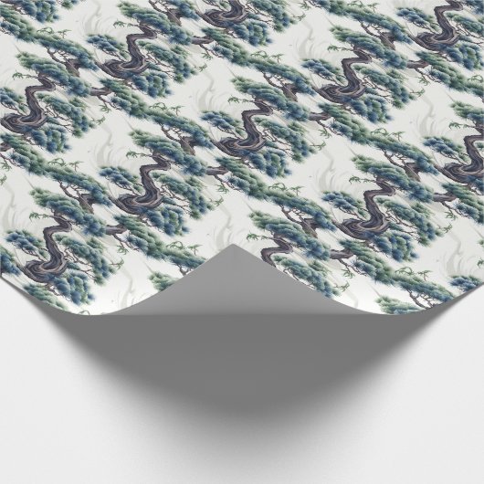 Blauw en Groen Bonsai - Cadeaupapier (Hoek)