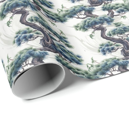 Blauw en Groen Bonsai - Cadeaupapier (Rol Hoek)