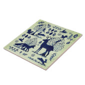  blauw en groen bos Dier Fox Rabbit Tegeltje (Zijkant)