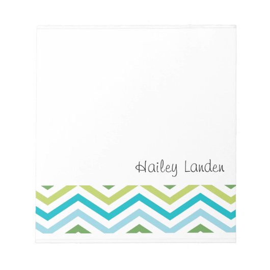 Blauw en groen Chevron | Gepersonaliseerde Notitie Notitieblok (Voorkant)