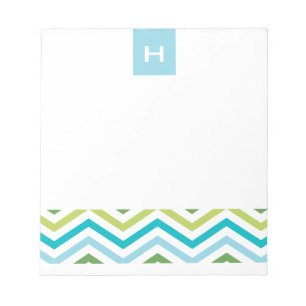 Blauw en groen Chevron Monogramnotebooks Notitieblok