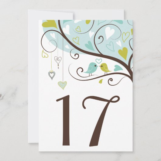 Blauw en groen | Cute Lovebird Table Numbers Card Kaart (Voorkant)