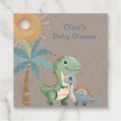 Blauw en Groen Dinosaurus Jongen Baby shower Dank Bedankjes Labels (Voorkant)