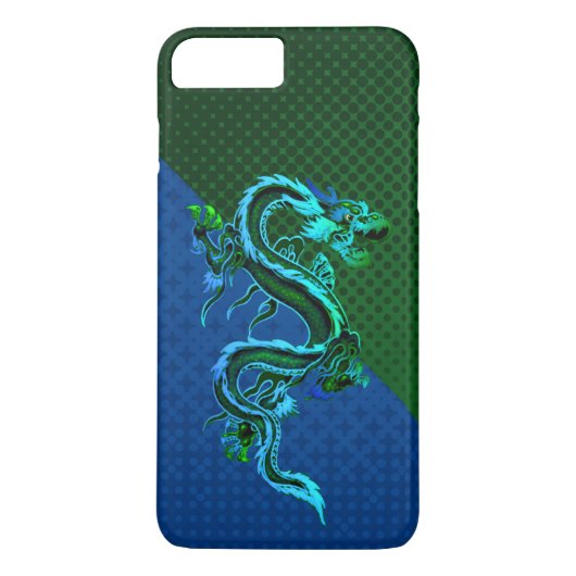 Blauw en Groen Dragon iPhone 7 Plus Hoesje (Achterkant)