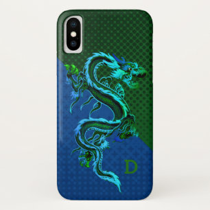 Blauw en Groen Dragon iPhone X Hoesje