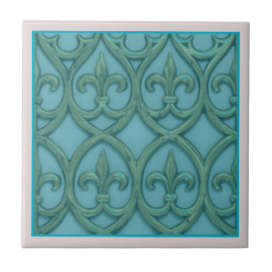 Blauw en groen Fleur-de-lis Tegeltje