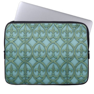 Blauw en groen Fluer-de-lis patroon Laptop Sleeve