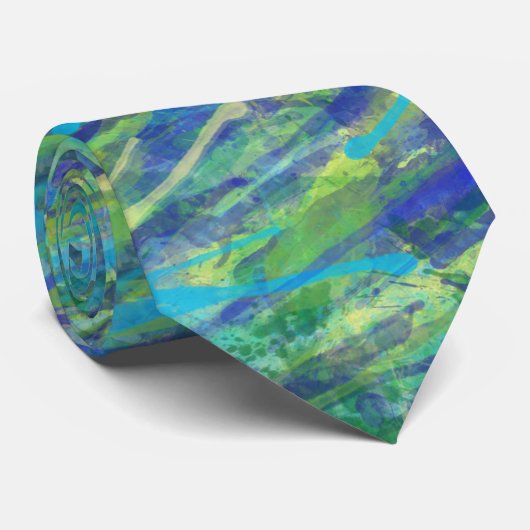 Blauw en groen gelijnde platter stropdas (Opgerold)