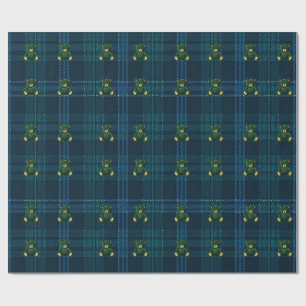 Blauw en groen geruit cadeaupapier met teddybeer