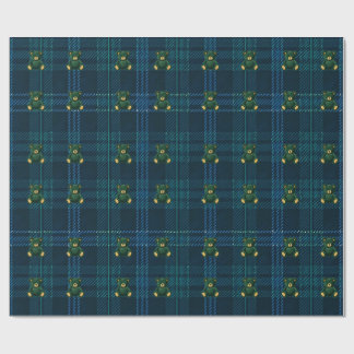 Blauw en groen geruit cadeaupapier met teddybeer