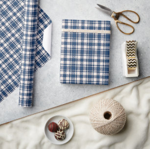 Blauw en groen geruit karostof cadeaupapier