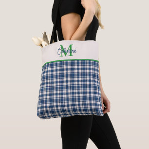 Blauw en groen geruit Schots geruit monogram Draagtas