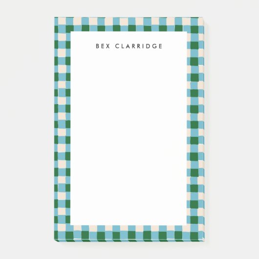 Blauw en Groen Geruite Gepersonaliseerde Post-it® Notes (Voorkant)