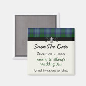 Blauw en groen geruite Save the Date Magnet Magneet (Voorkant / Achterkant)