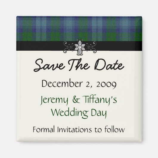 Blauw en groen geruite Save the Date Magnet Magneet (Voorkant)