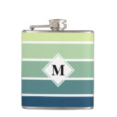 Blauw en groen gestreept monogram heupfles (Voorkant)