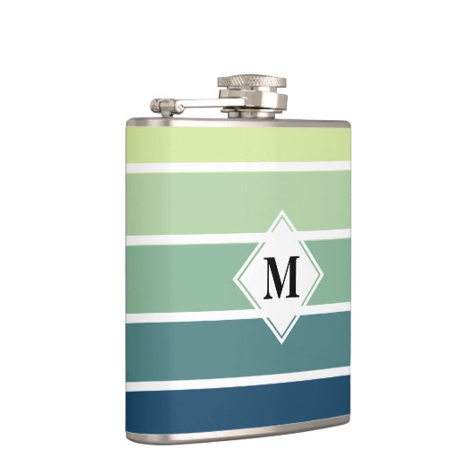 Blauw en groen gestreept monogram heupfles (Rechts)