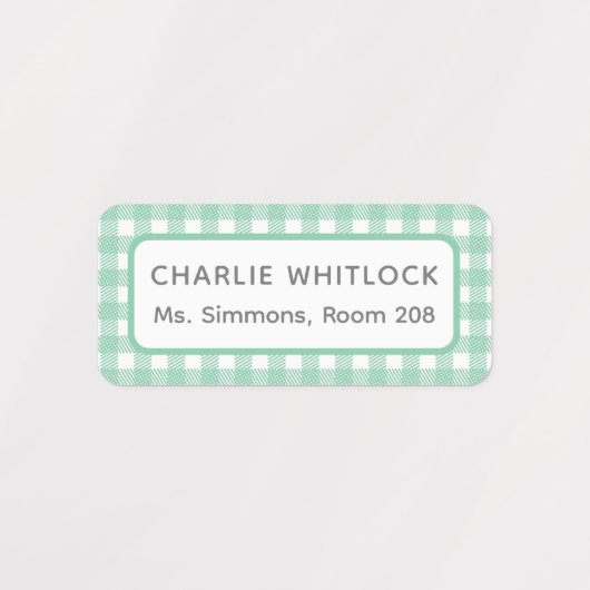 Blauw en Groen Gingham Plaid Vier Kind School Labels (Design 1)