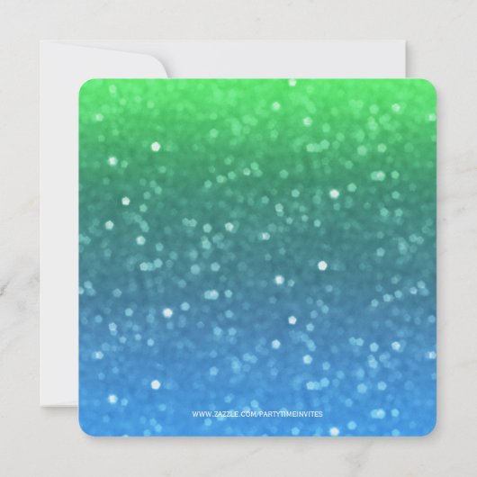 Blauw en groen Glitzy: partijuitnodiging Kaart (Achterkant)