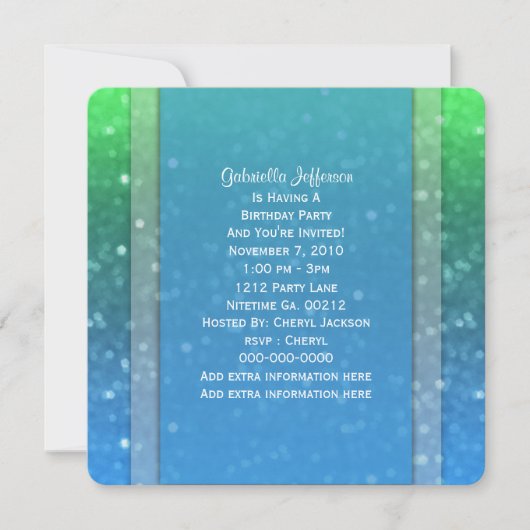 Blauw en groen Glitzy: partijuitnodiging Kaart (Voorkant)