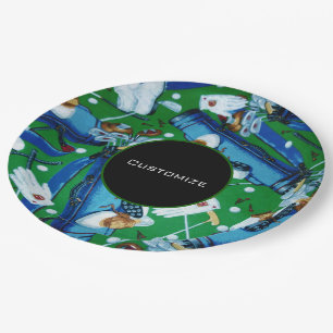 Blauw en groen golven papieren bordje
