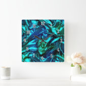 Blauw en Groen Golvend Metallic Look Vierkante Klok (Huis)