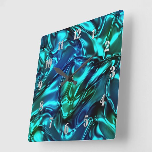 Blauw en Groen Golvend Metallic Look Vierkante Klok (Hoek)