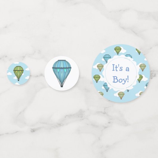 Blauw en Groen Hete Luchtballon Baby shower Confetti (Voorkanten)