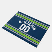 Blauw en Groen Jersey Custom Name Number Deurmat (Schuin)