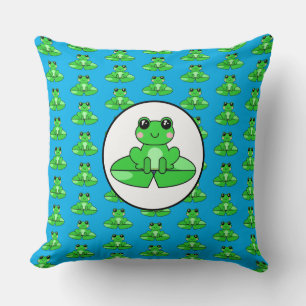 Blauw en groen kikker thema kussen