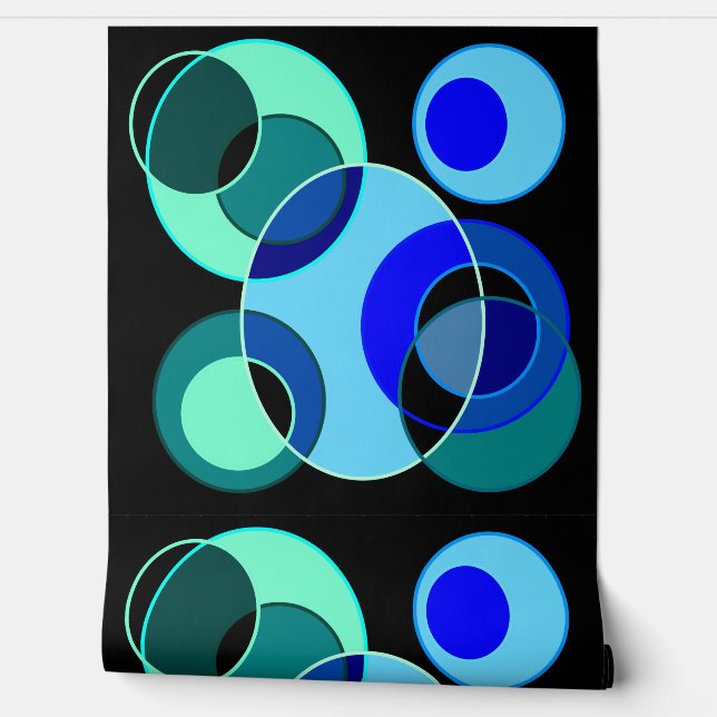 Blauw en groen kruisende cirkels ontwerp behang (Afrollen)