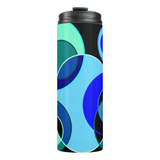 Blauw en groen kruisende cirkels ontwerp thermosbeker (Voorkant)