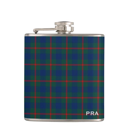 Blauw en groen LAN Agnew Tartan Monogram Heupfles (Voorkant)