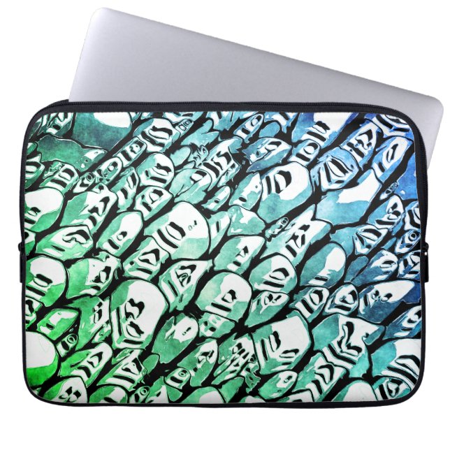 Blauw en groen laptop sleeve (Voorkant)