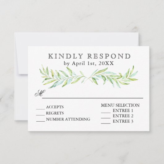 Blauw en Groen Laurel Wreath Bruiloft RSVP (Voorkant)