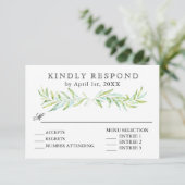 Blauw en Groen Laurel Wreath Bruiloft RSVP (Staand voorkant)