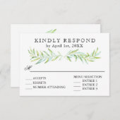 Blauw en Groen Laurel Wreath Bruiloft RSVP (Voorkant / Achterkant)