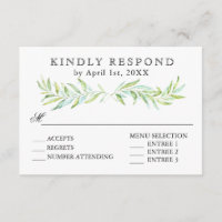 Blauw en Groen Laurel Wreath Bruiloft RSVP