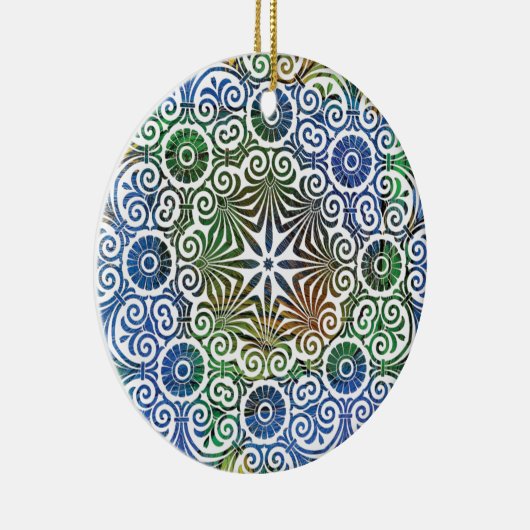 Blauw en groen Mandala Keramisch Ornament (Rechts)