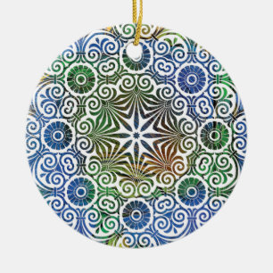 Blauw en groen Mandala Keramisch Ornament