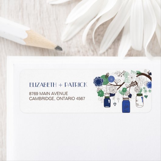 Blauw en groen Mason Jars Weddenschap Etiket (Insitu)