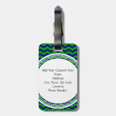 Blauw en Groen Monogram Chevron Gepersonaliseerd Bagagelabel (Achterkant verticaal)