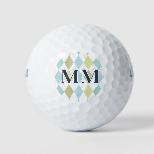 Blauw en groen monogram Initiaal Golfballen (Voorkant)