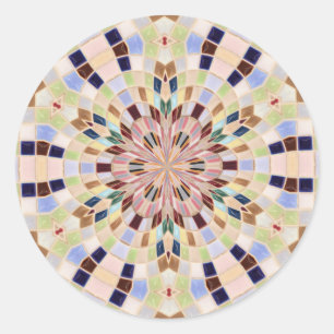 Blauw en Groen Mozaïek Kaleidoscoop Ronde Sticker