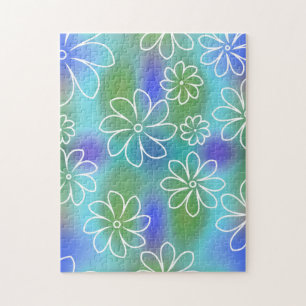 Blauw en groen naadloos Floral Patroon Legpuzzel